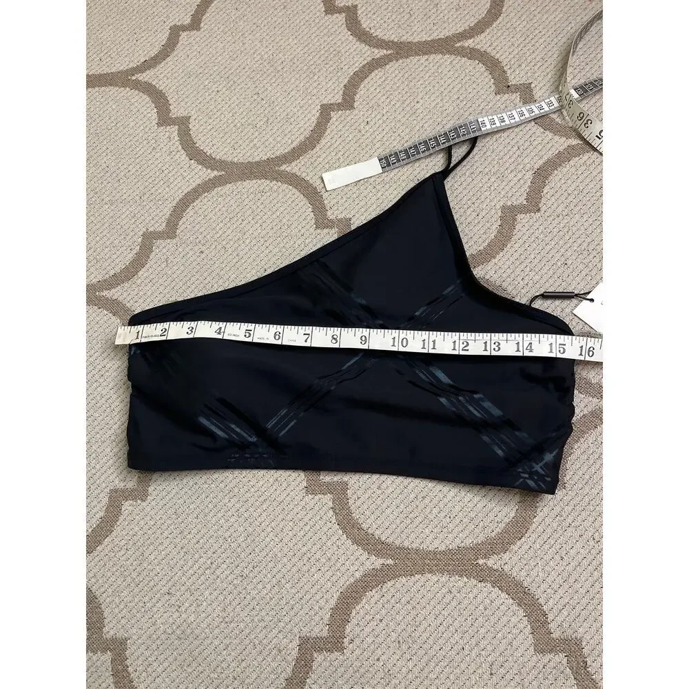 Calvin Klein‎ Bikini Top Tonal Plaid One-Shoulder Swim Black size large,MSRP $78